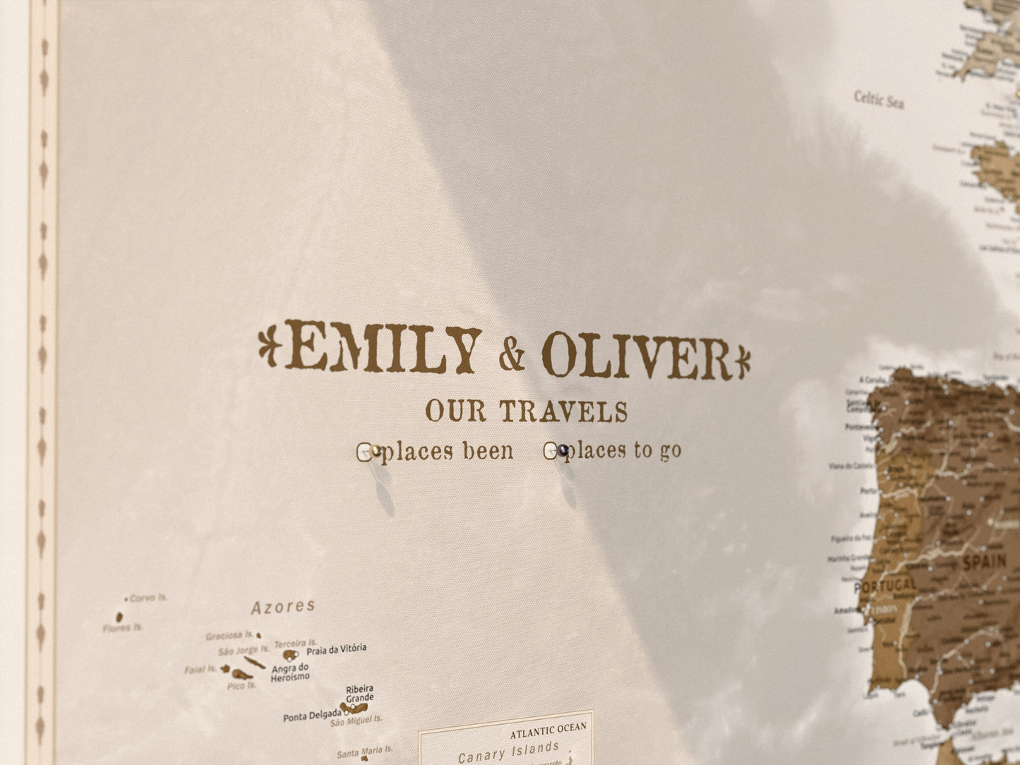 Personalised Europe Map on Canvas Pushpins Pinboard - Vintage Travels