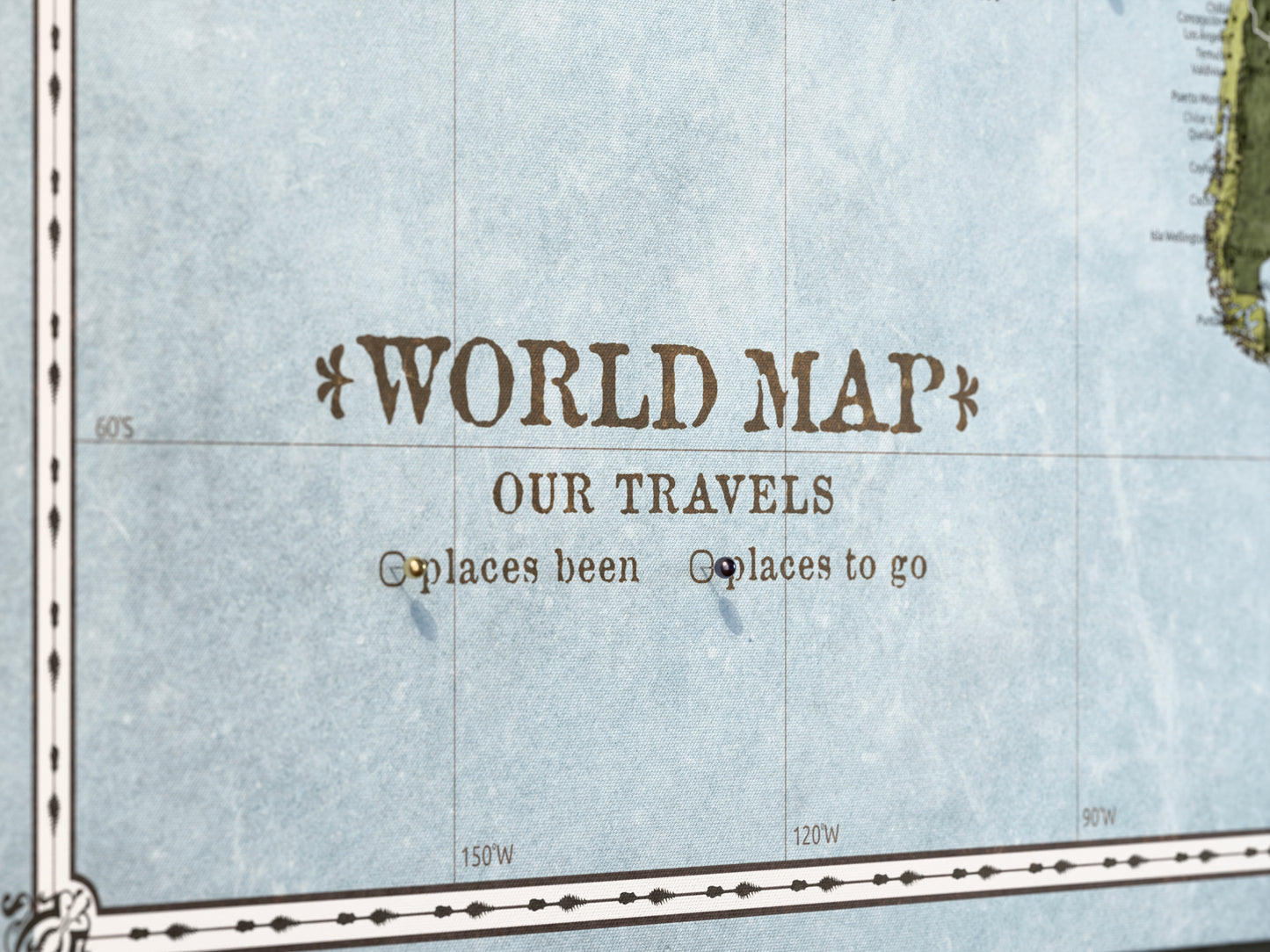 Personalizowana Mapa świata na płótnie w formie tablicy korkowej z pinezkami - Just Earth