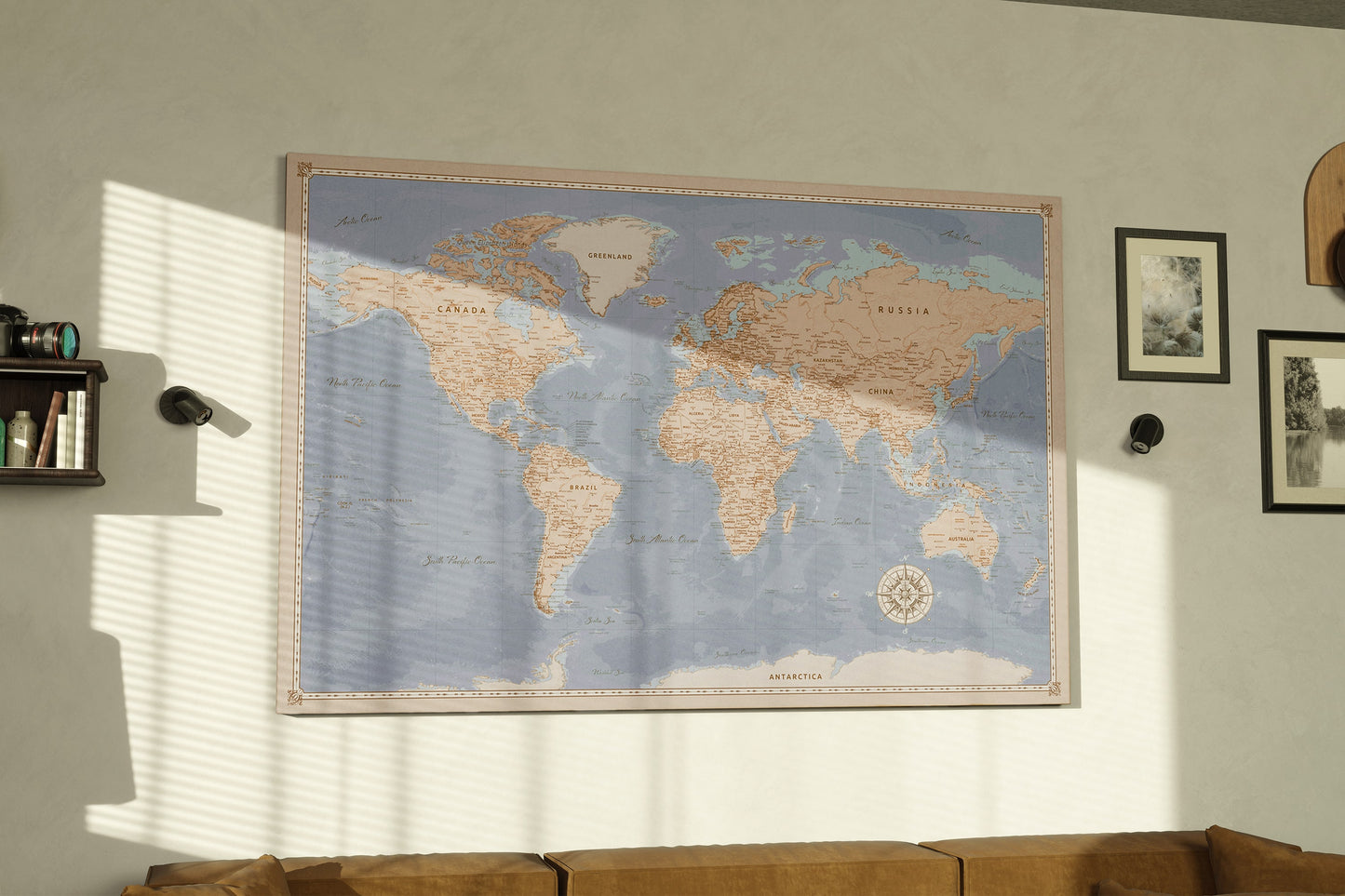 Personalized World Map on Canvas Pushpins Pinboard - Elegant Earth