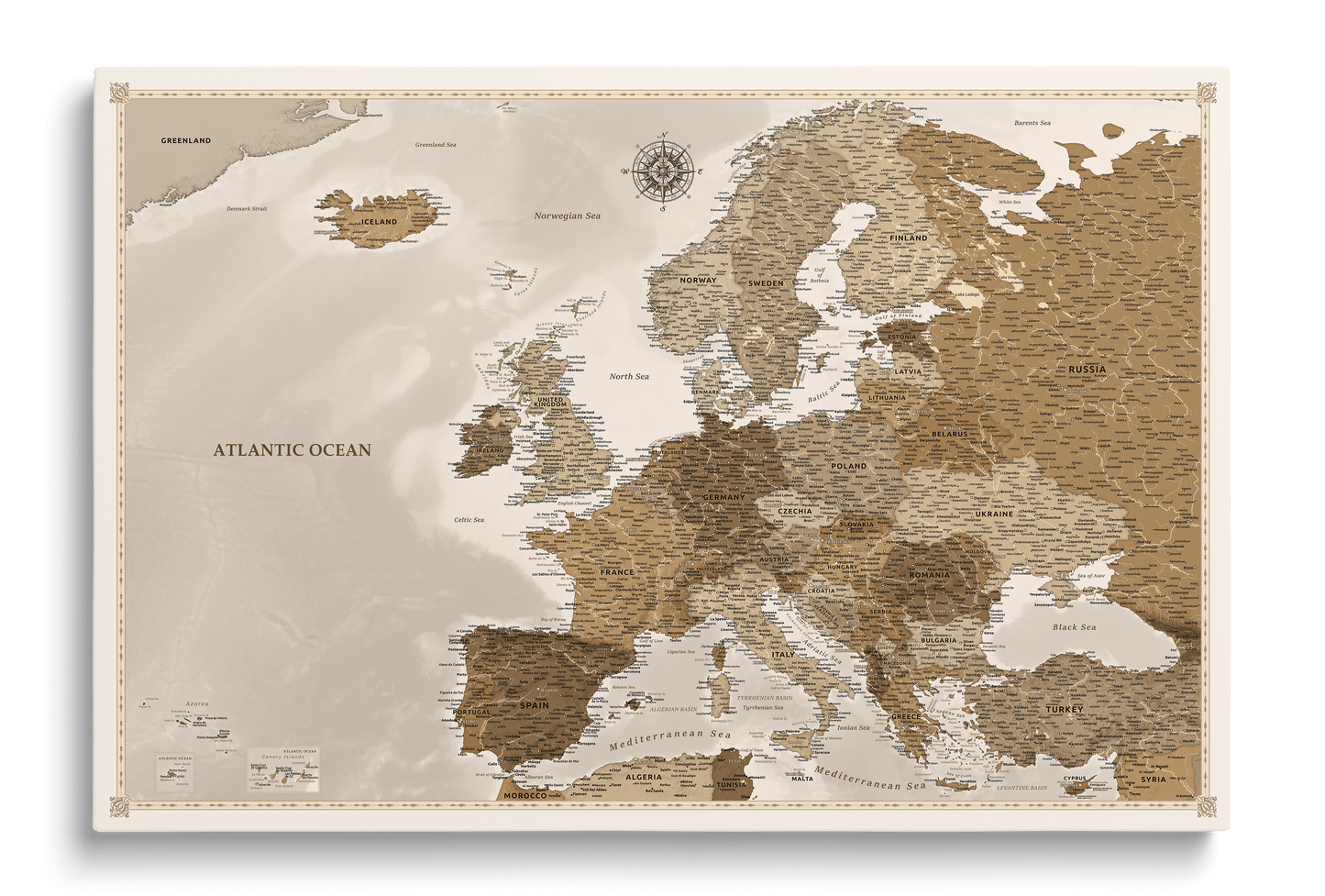 Personalised Europe Map on Canvas Pushpins Pinboard - Vintage Travels