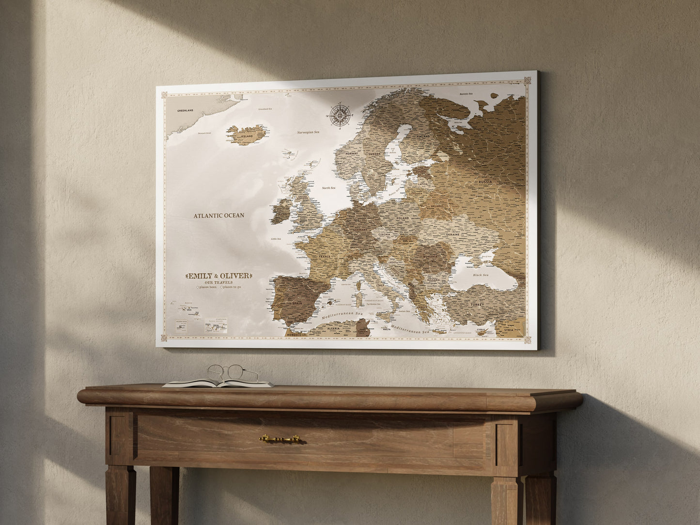 Personalised Europe Map on Canvas Pushpins Pinboard - Vintage Travels