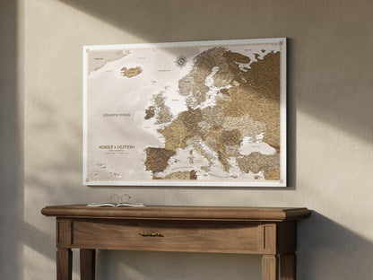 Personalised Europe Map on Canvas Pushpins Pinboard - Vintage Travels