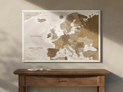 Personalised Europe Map on Canvas Pushpins Pinboard - Vintage Travels