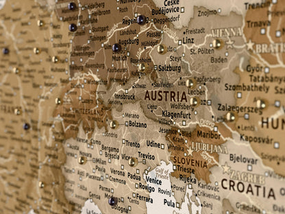 Personalised Europe Map on Canvas Pushpins Pinboard - Vintage Travels