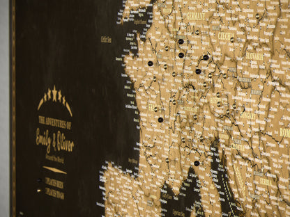 Personalised Europe Map on Canvas Pushpins Pinboard - Golden Travels