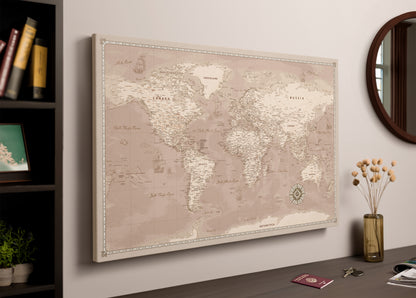 Personalized World Map on Canvas Pushpins Pinboard - Dusty Traveler