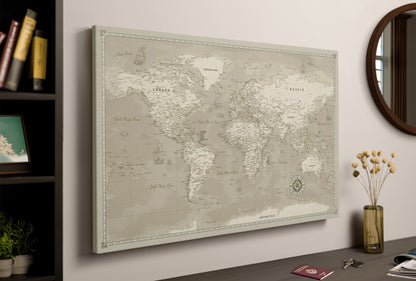 Personalised World Map on Canvas Pushpins Pinboard - Dusty Traveler