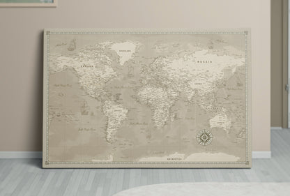 Personalised World Map on Canvas Pushpins Pinboard - Dusty Traveler