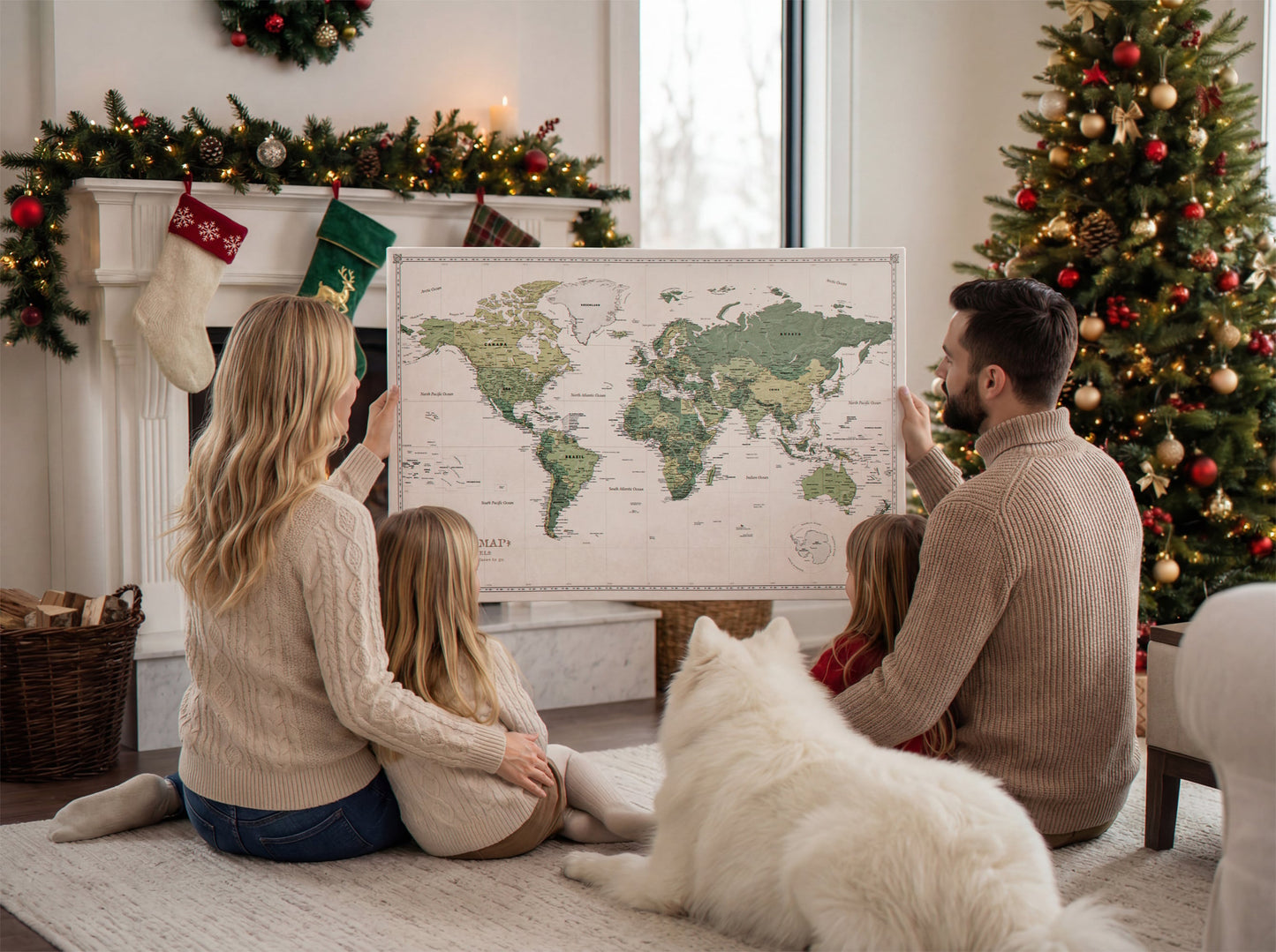 Personalised World Map on Canvas Pushpins Pinboard - Green Garden