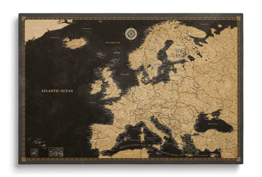 Personalised Europe Map on Canvas Pushpins Pinboard - Golden Travels