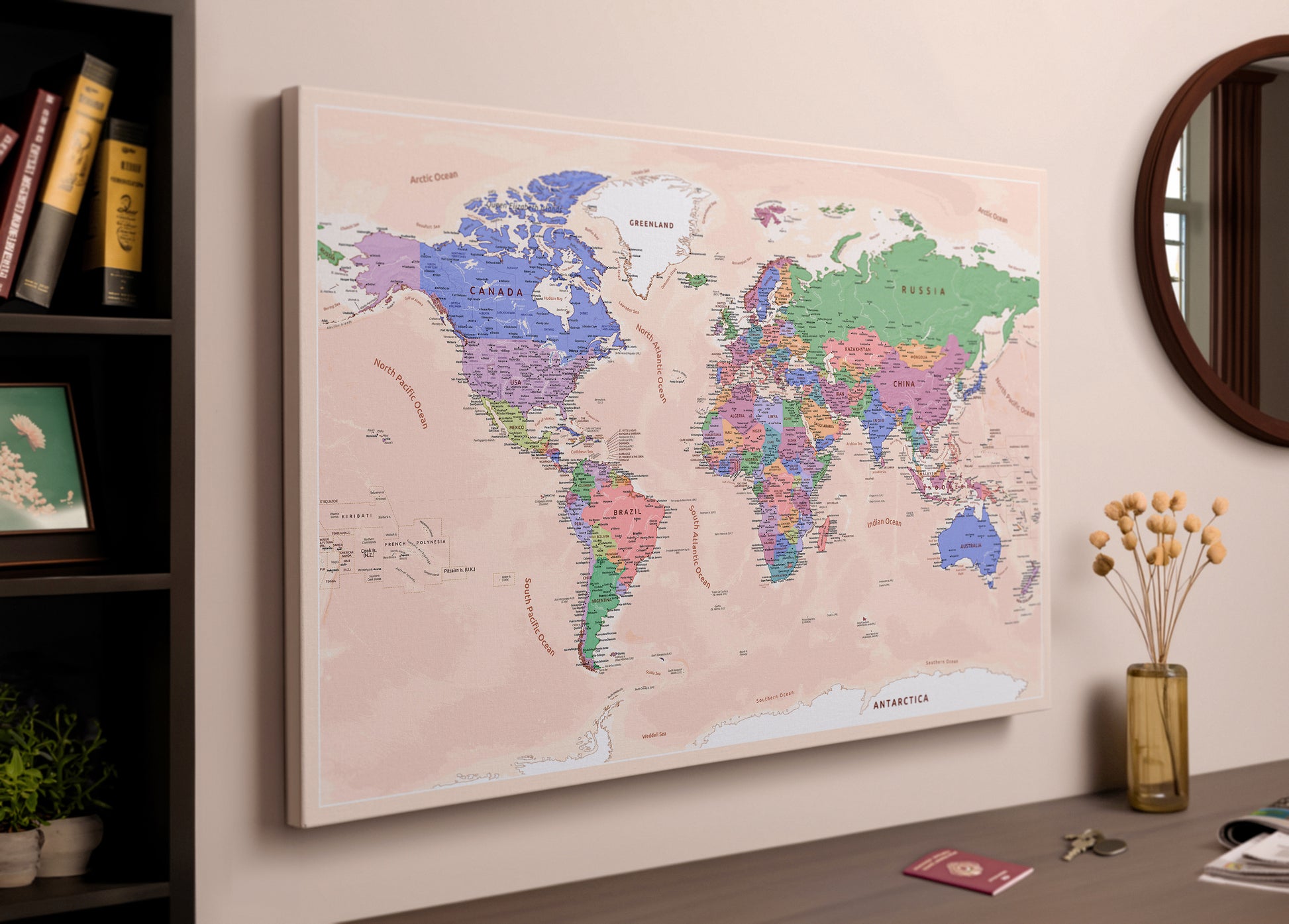 Tableau Carte du Monde - Mappemonde sur Toile pour épingler