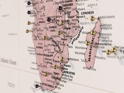 Personalised World Map on Canvas Pushpins Pinboard - Rose Compass