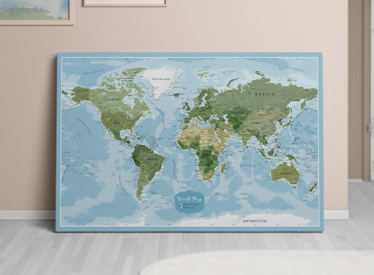 Personalized World Map on Canvas Pushpins Pinboard - Just Earth