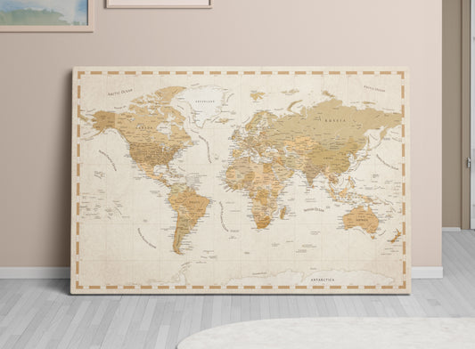 World Map on Canvas Pushpins Pinboard - Golden Era