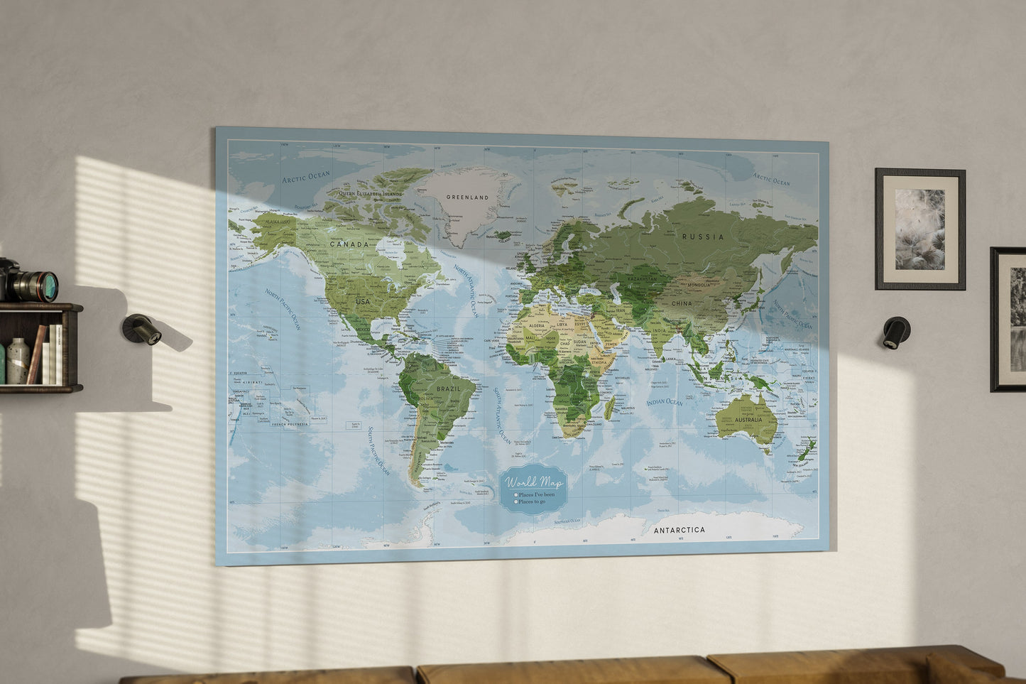 Personalised World Map on Canvas Pushpins Pinboard - Just Earth