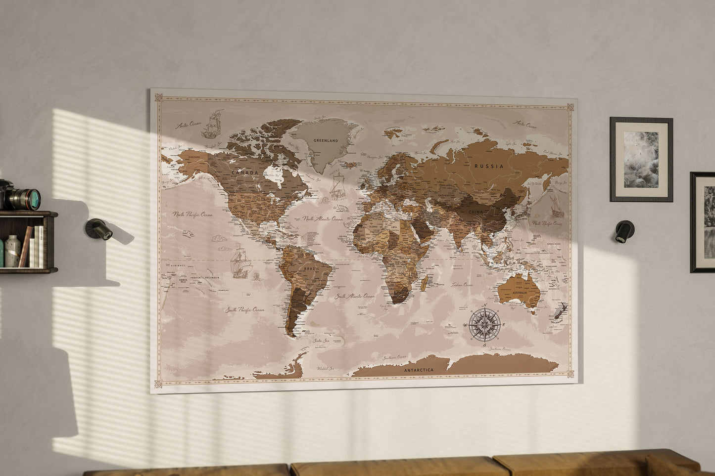 Personalised World Map on Canvas Pushpins Pinboard - Vintage Travels