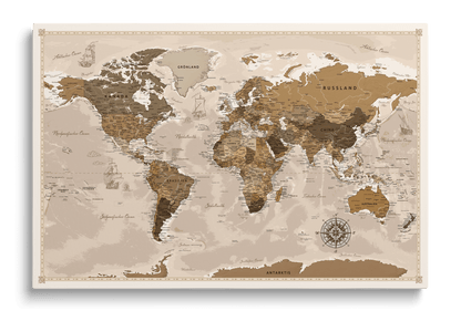 Personalised World Map on Canvas Pushpins Pinboard - Vintage Travels