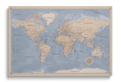 Personalisierte Weltkarte auf Leinwand mit Stecknadeln - Elegante Erde