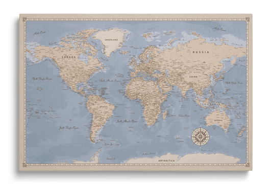 Personalized World Map on Canvas Pushpins Pinboard - Elegant Earth